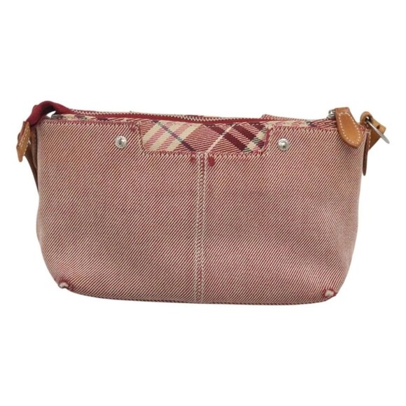 BURBERRY Nova Check Blue Label Shoulder Bag Canvas Red Silver Auth ti3084 - Picture 2 of 16